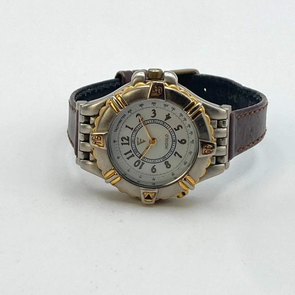 Vintage Timex Women's Watch 32mm Indiglo Silver Gold Two Tone New Battery 90s